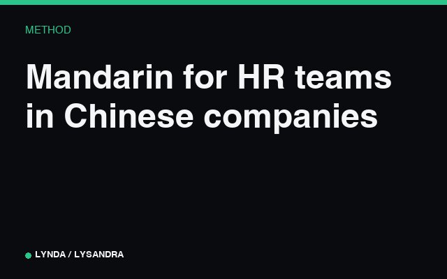 Mandarin for HR teams in Chinese companies