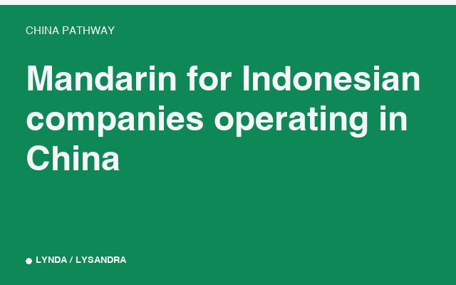 Mandarin for Indonesian companies operating in China